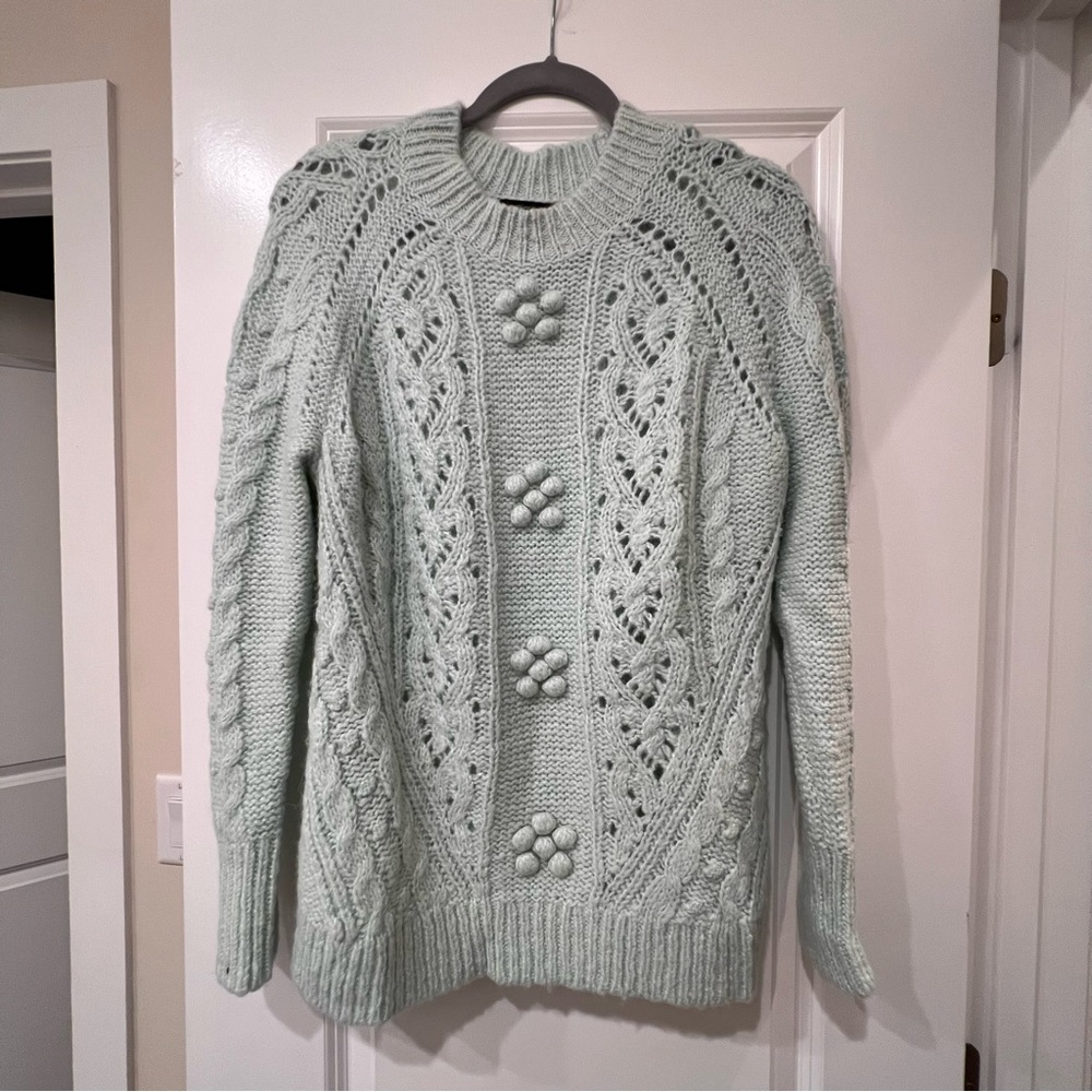 J. Crew Mint Green Cable Knit Sweater